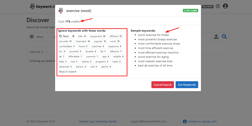 Keyword Chef Review (2026) - Find Easy To Rank Keywords 4 Credit consumption notification