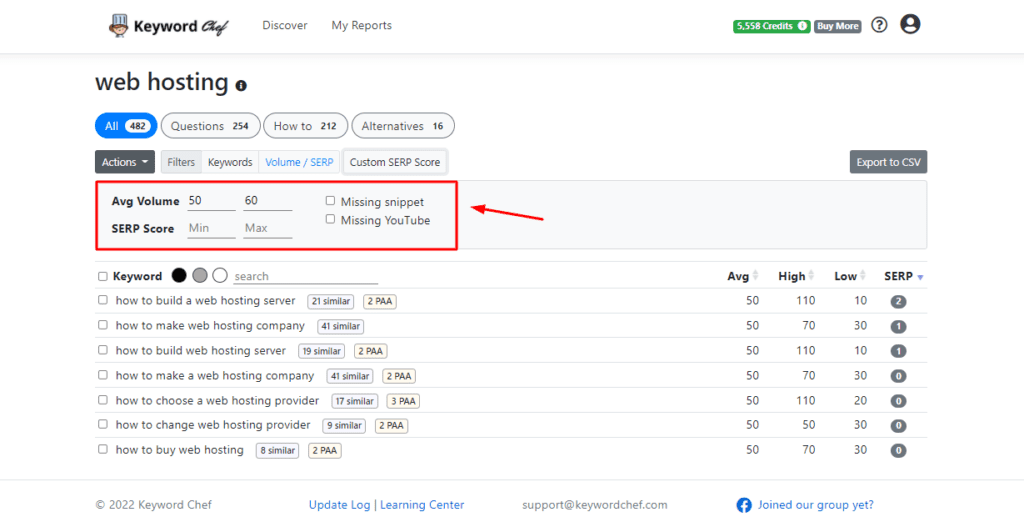 Keyword Chef Review (2026) - Find Easy To Rank Keywords 18 Filter by volume or SERP