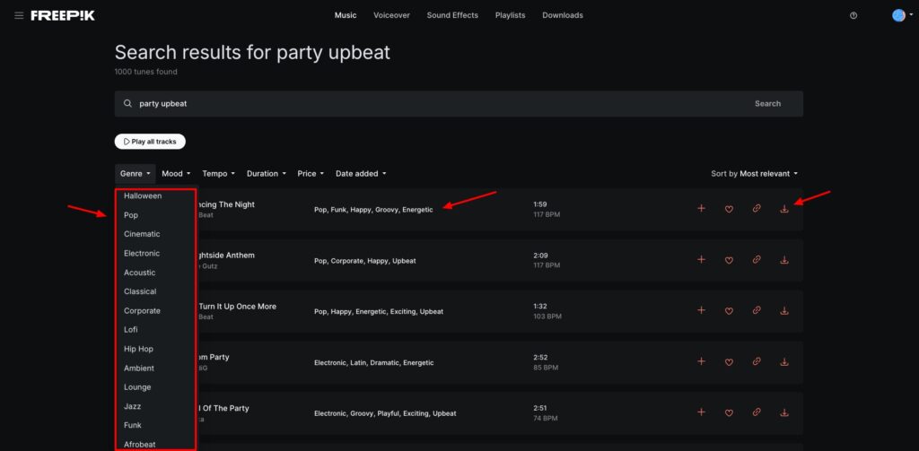 Freepik music library