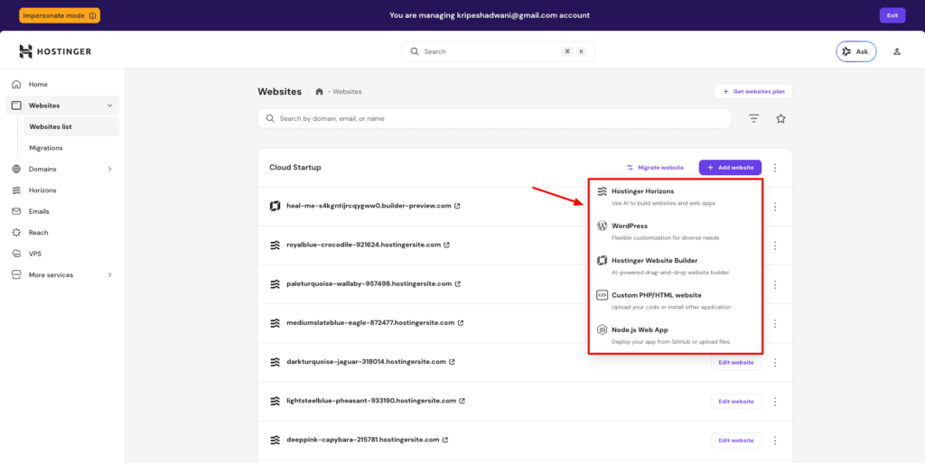 Hostinger AI website builder
