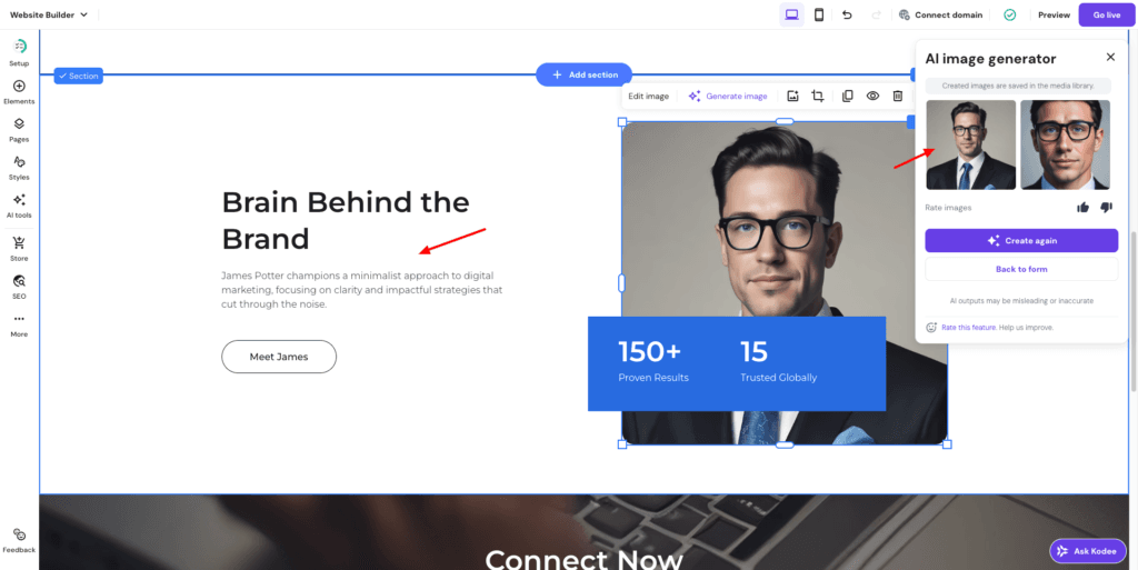 Hostinger Website Builder - AI Section Generator
