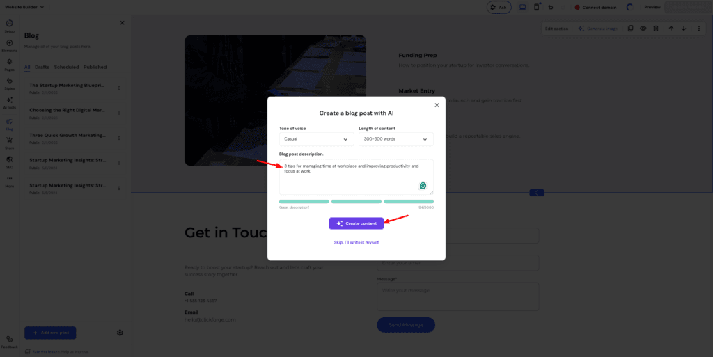 Hostinger website builder - AI Blog Generator
