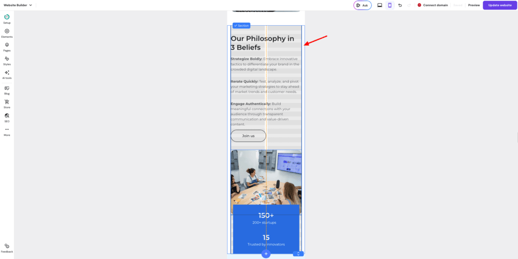 Hostinger website builder - Mobile editing
