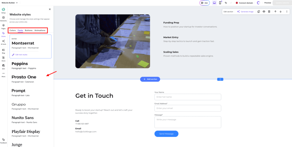 Hostinger website builder - Styles
