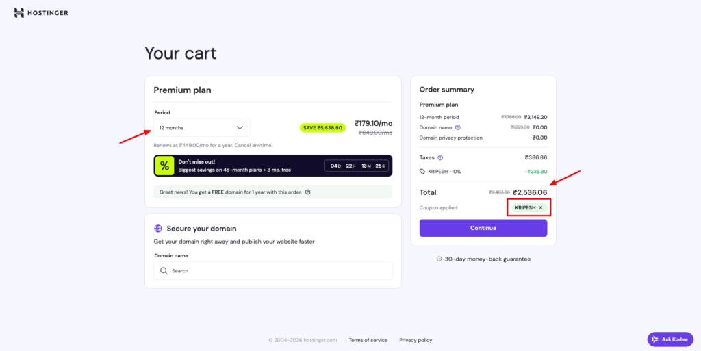 Hostinger website builder - discount coupon code
