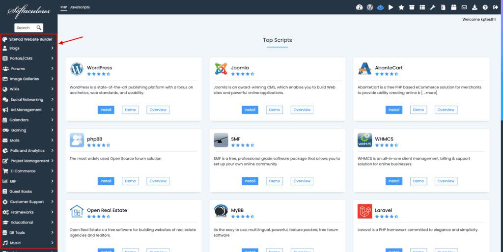 Scala hosting - Softaculous app
