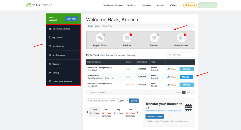 Scala hosting - user interface
