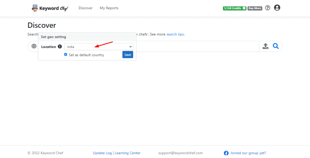Keyword Chef Review (2026) - Find Easy To Rank Keywords 3 Setting location in Keyword Chef