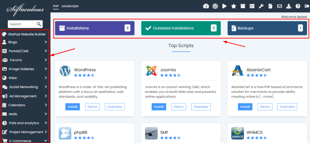 Softaculous app installer on Scala Hosting