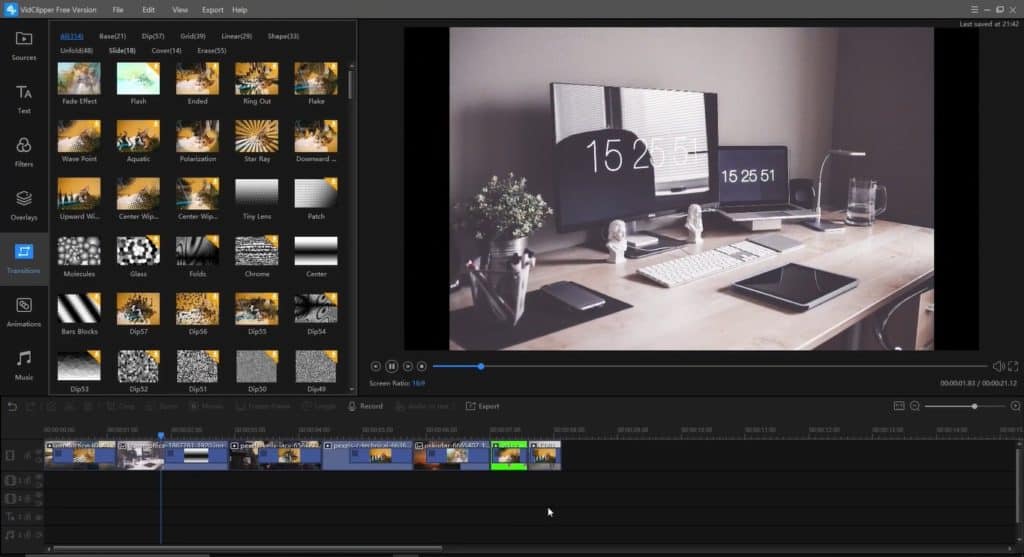 6 Best Free Video Editor Softwares For PC (2026) - Free Video Editing Apps For PC 8 Transitions in Vidclipper