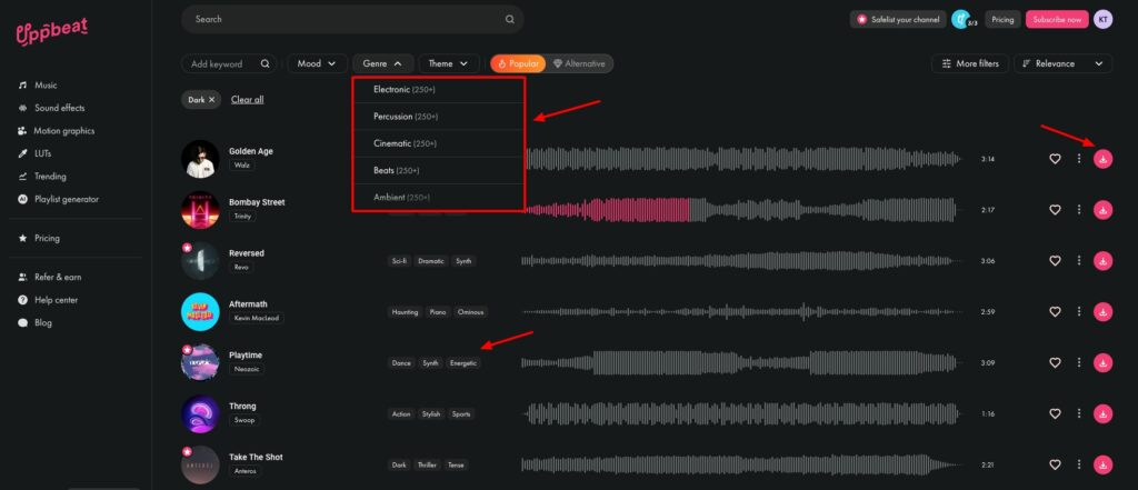 Uppbeat music library