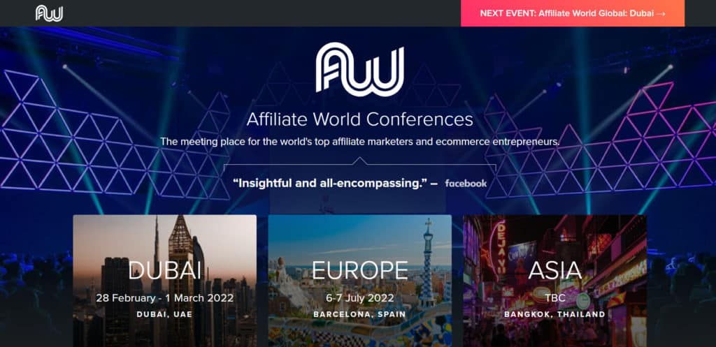 Affiliate World Conference Dubai (2022) Review - Should You Go? 1 Affiliate World Conference homepage