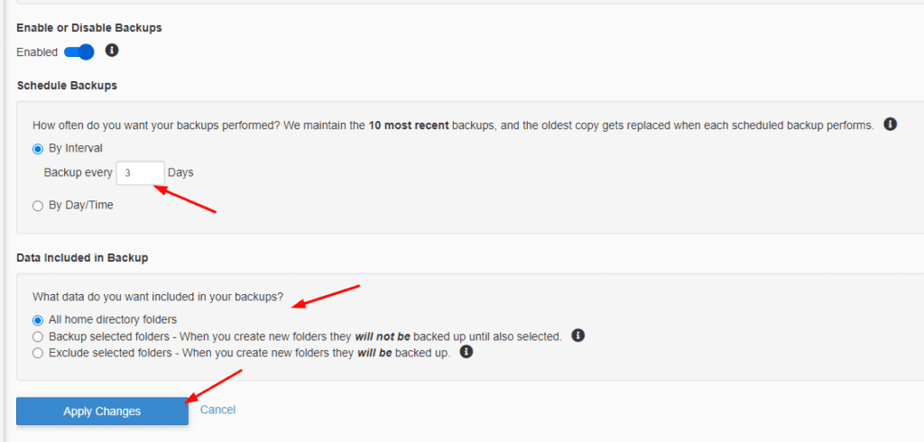 Backups scheduling on InMotion
