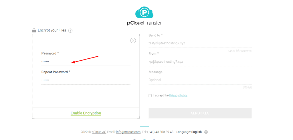 Password protection on pCloud Transfer