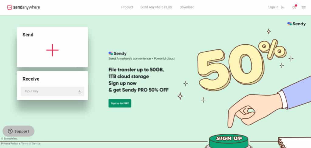 SendAnywhere homepage