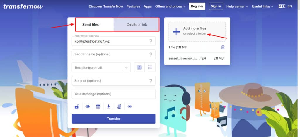 Transfernow Sharing options