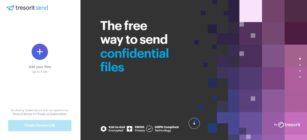 Tresorit Send homepage