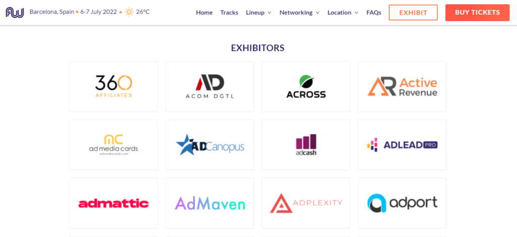 Affiliate World Barcelona (July 2022) - Top Affiliate Marketing Conference in Europe 3 Affiliate World Barcelona Exhbitors list