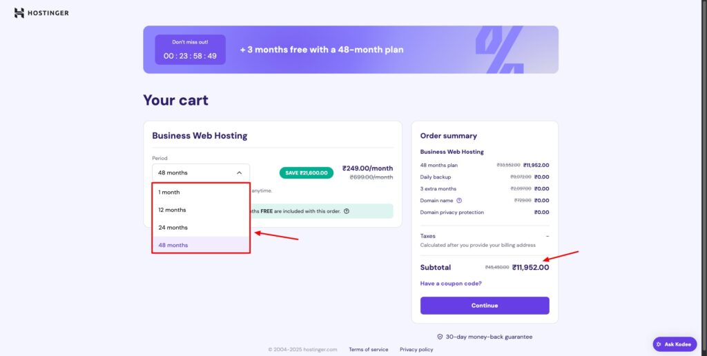 Hostinger plan duration