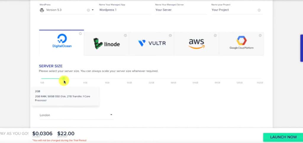 Selecting server on Cloudways