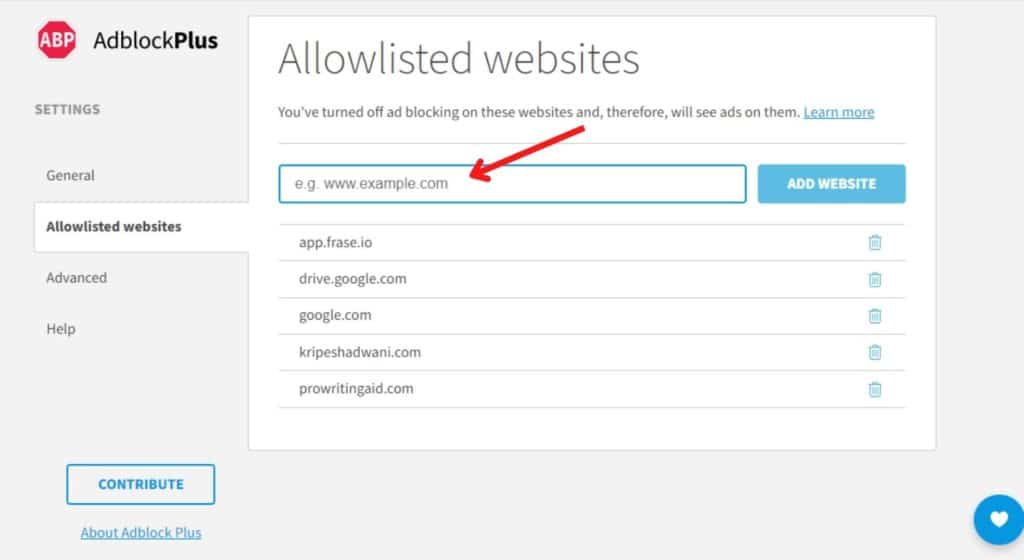 AdBlock Plus whitelist