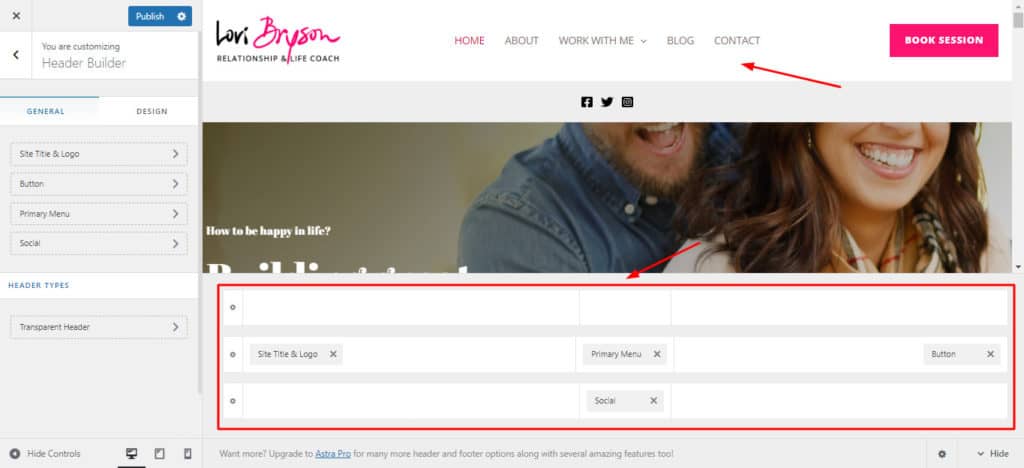 Astra header and footer builders