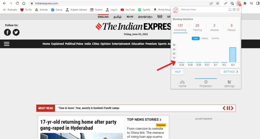 Blocking stats in Fair AdBlocker