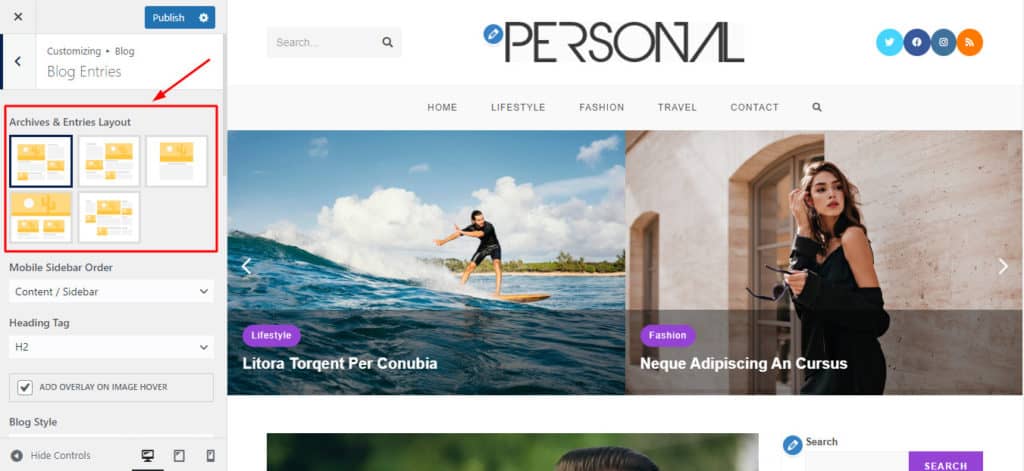 Blog customization in OceanWP