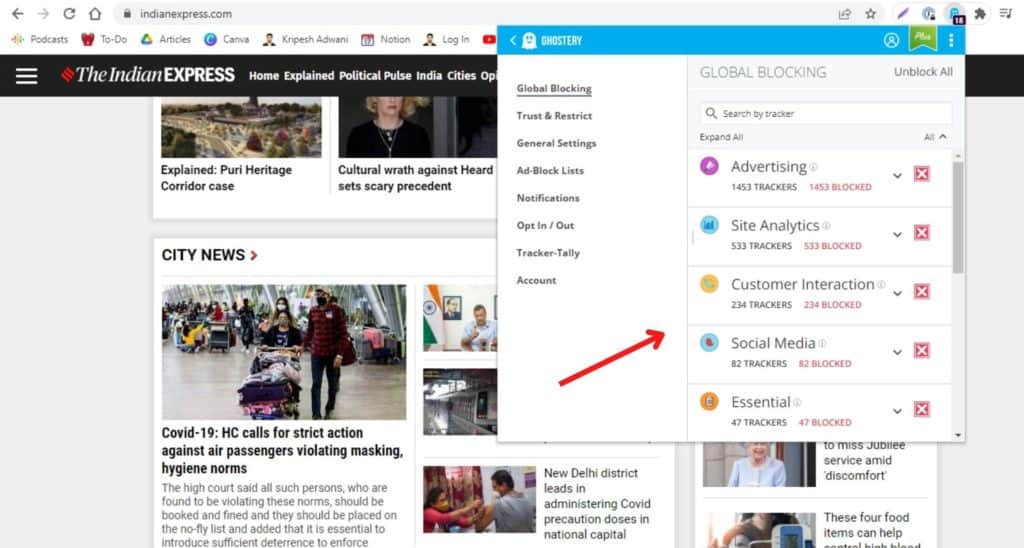 Ghostery Ad blocking