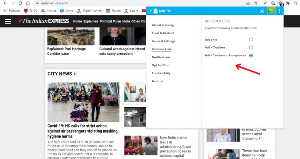 Ghostery filter lists