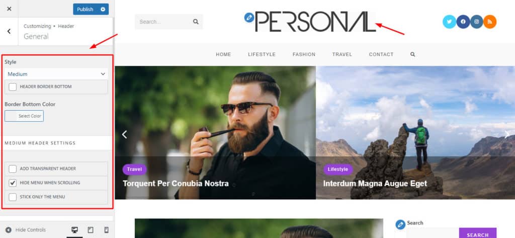 OceanWP header options