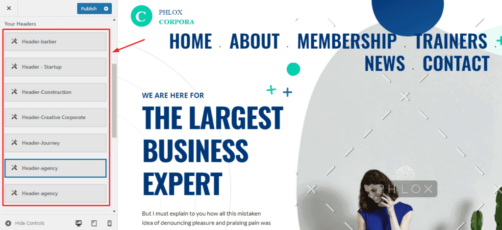 Phlox header templates