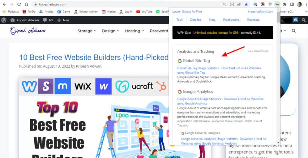 BuiltWith Technology Profiler Extension
