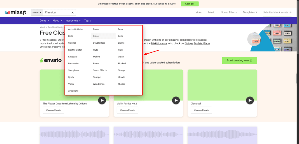 Mixkit audio library
