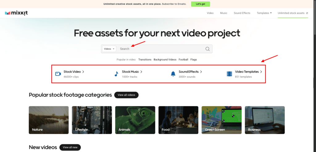 Mixkit homepage
