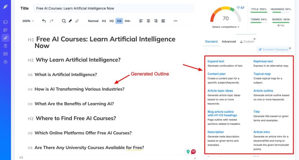 NeuronWriter - Content templates