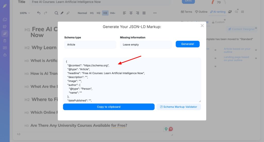 NeuronWriter Schema Markup 1