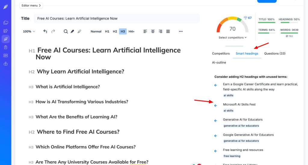 NeuronWriter Smart Headings