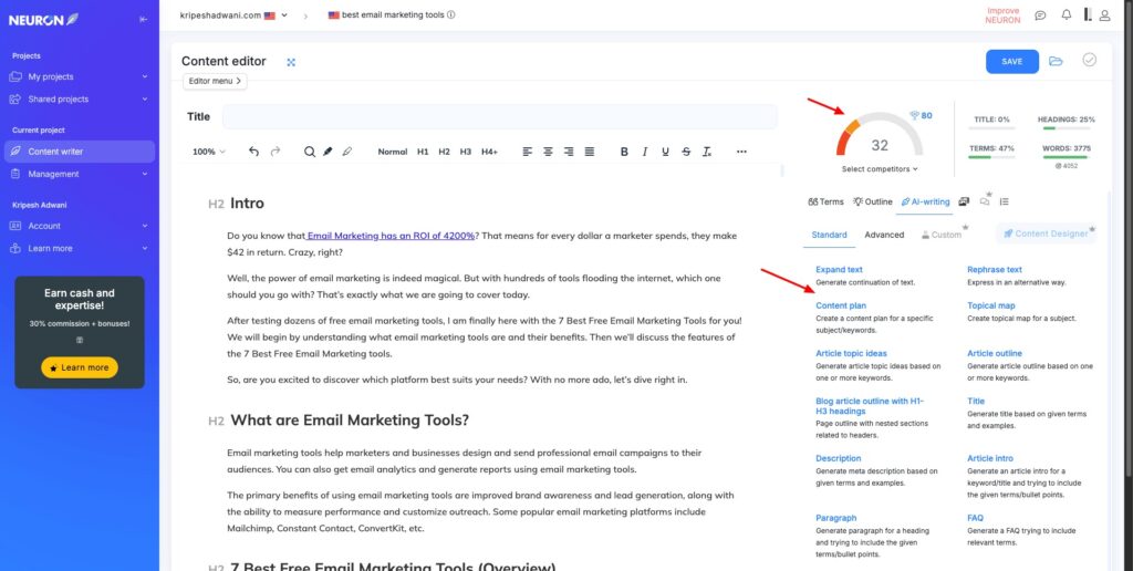 NeuronWriter content optimization