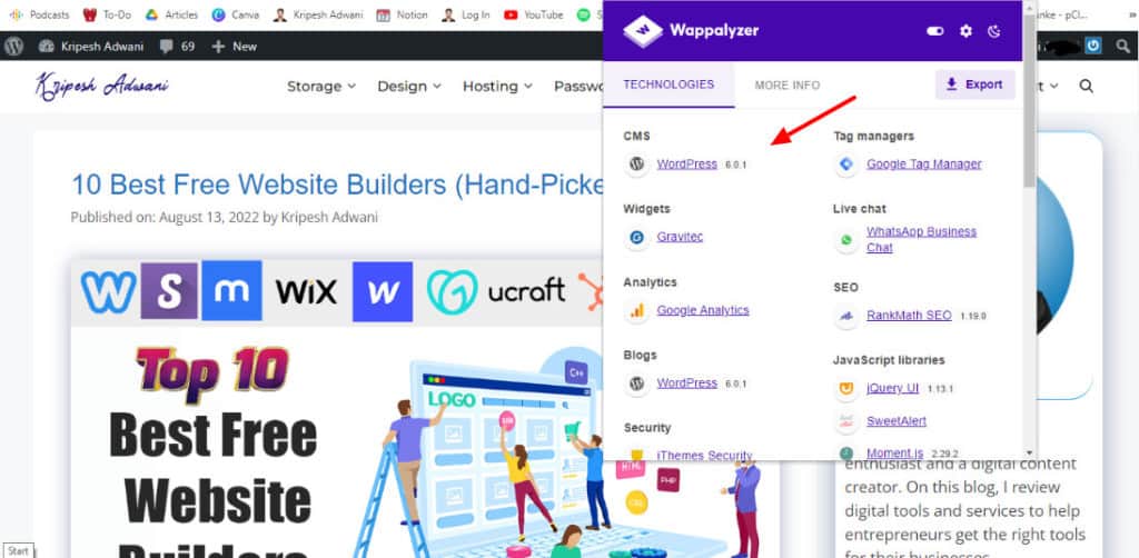 Wappalyzer Chrome extension