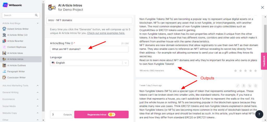 11 Best FREE AI Content Generator Tools (2026) - Free AI Tools For Content Creation 35 Writesonic AI article intros