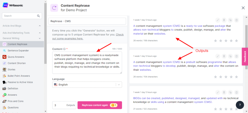 Writesonic Review (2026) - Is it Accurate & Cheap? 16 Writesonic Content Rephrase