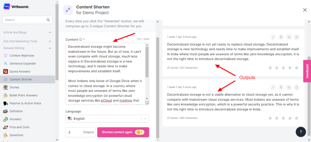 Writesonic Review (2026) - Is it Accurate & Cheap? 18 Writesonic Content Shortener