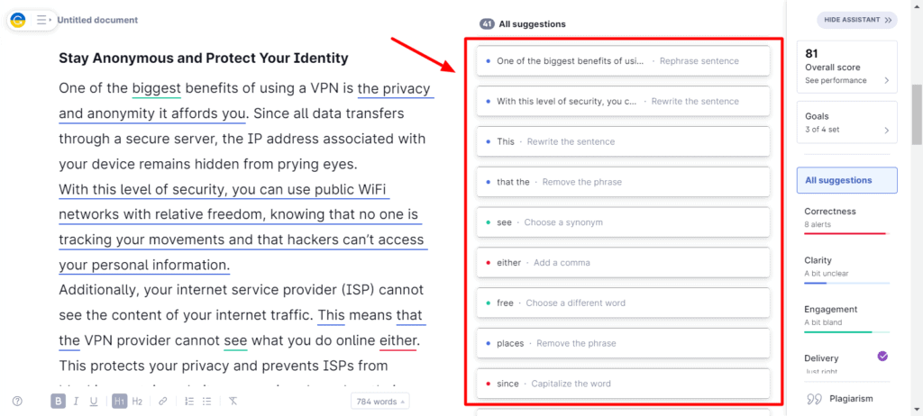 Grammarly - Real time Suggestions