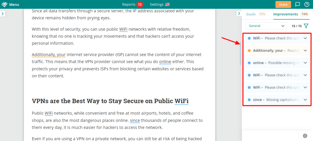 ProWritingAid - Real time Suggestions