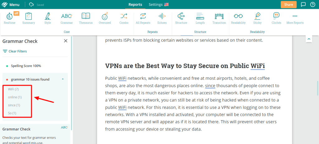 ProWritingAid - Spelling and Grammar Suggestions