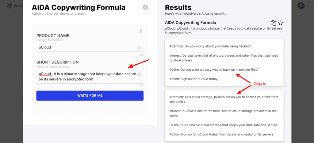 WodHero AIDA copywriting formula