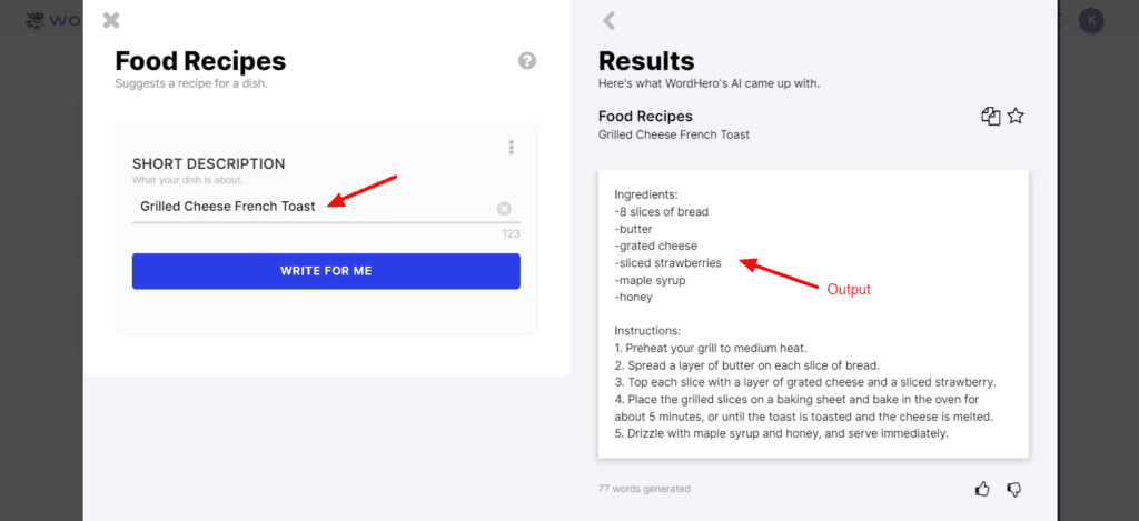WordHero Food Recipe