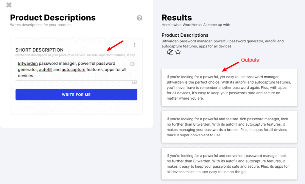 WordHero Product Descriptions