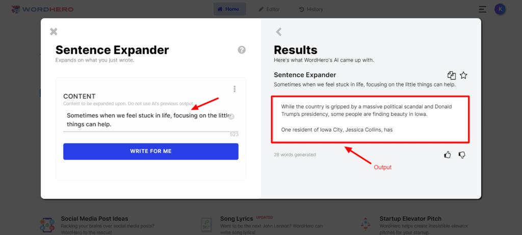 WordHero Sentence Expander